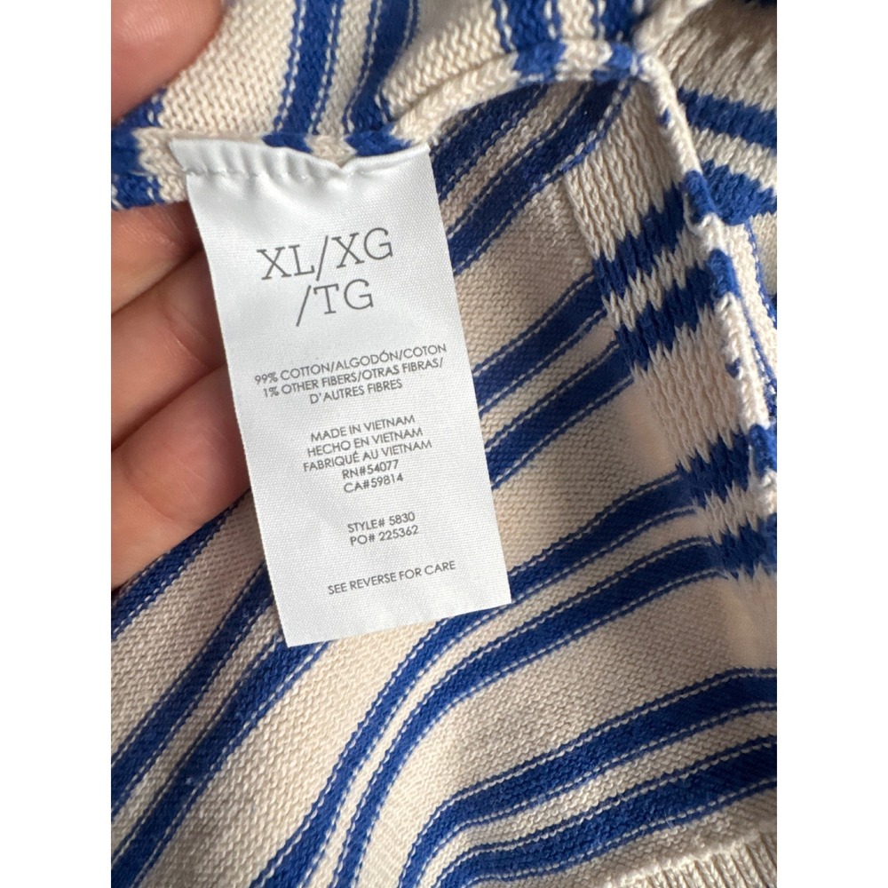 Cabi Striped Knit Sweater XL Blue Cream Rainbow Trim Coastal Preppy Aesthetic - Picture 5 of 7
